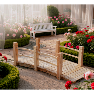 Sunvega Arched Wooden Garden Bridge with Railings for Outdoor Decoration