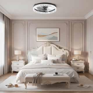 Sunvega 19" Black Iceberg Frame Bedroom Ceiling Fan with Remote Control and LED Light