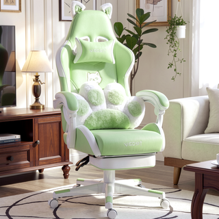 Sunvega Kawaii Cat Ergonomic Gaming Chair with Paw Lumbar Cushion for Girls