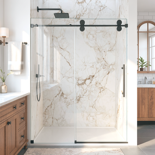 Sunvega Frameless Single Sliding Shower Door with 8mm Tempered Glass and Chrome Finish