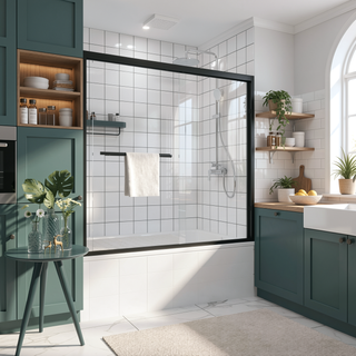 Sunvega 56-60"x58" Adjustable Aluminum Frame Double Sliding Bathtub Screen