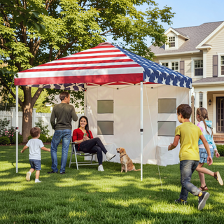 Sunvega 10x10 ft American Flag Print Party Tent with Adjustable Height and Sidewall