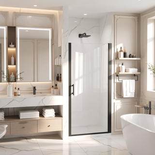 Sunvega 24x72 Inch Brushed Nickel Pivot Shower Door with Half Frame