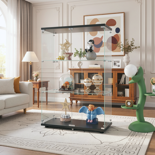 Sunvega Two-Door Glass Display Cabinet with 3 Shelves for Living Room Bedroom Office