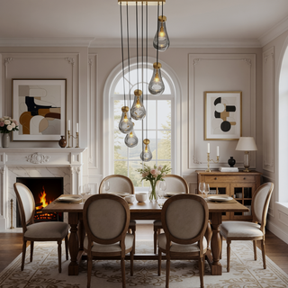 Sunvega Modern Raindrop Cluster Pendant Light with Clear Blown Glass Shade Adjustable Height