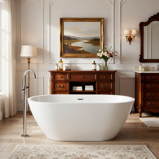 Sunvega 59 Inch Acrylic Freestanding Soaking Tub with Gold Overflow Drain