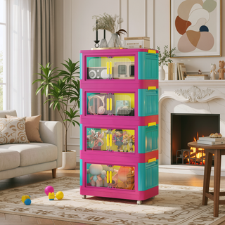 Sunvega 5-Tier Collapsible Storage Cabinet with Wheels and Magnetic Door