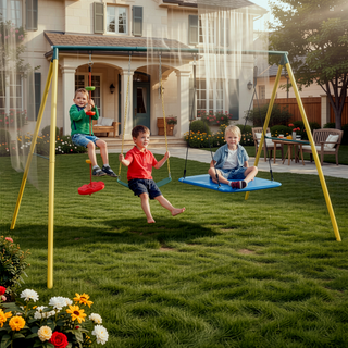 Sunvega Outdoor Metal Swing Set with Safety Belt for Backyard Playtime Fun