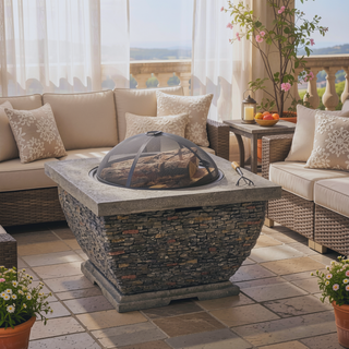 Sunvega Lightweight Concrete Wood Burning Fire Pit for Backyard and Patio