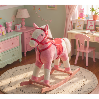 Sunvega ASTM-F963 Certified Spring Rocking Horse with Plush Fabric and Animal Sounds