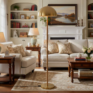 Sunvega Gold Brass and Natural Rattan Tube Allure 2-Light Floor Lamp with Pull Chain