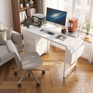 Sunvega Office Desk with Power Outlet 3 Drawers Side Pocket and Reversible Frame
