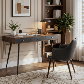 Sunvega Mid Century Modern Writing Study Desk with Drawers for Home Office