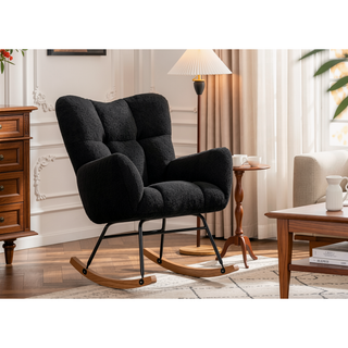 Sunvega Teddy Fabric Rocking Chair with Adjustable Footrest for Living Room