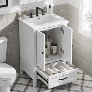 Sunvega 20 Inch Black Bathroom Vanity with Ceramic Sink and Storage Cabinet