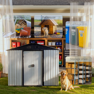 Sunvega 8x4ft Outdoor Metal Storage Shed with Galvanized Steel Panels and Foundation