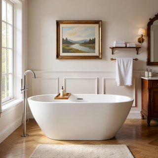 Sunvega 59 Inch Acrylic Freestanding Soaking Tub with Gold Overflow Drain