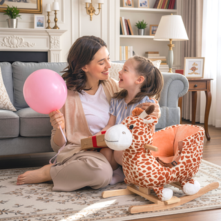 Sunvega ASTM-F963 Certified Spring Rocking Horse with Plush Fabric and Animal Sounds