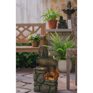 Sunvega Decorative Brown Water Fountain with Otter Design Light and Pump