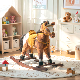 Sunvega Kids Plush Rocking Horse Toy with Realistic Sounds and Metal Frame