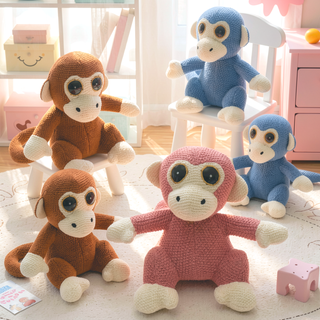Sunvega Soft and Safe 100% Cotton Coral Almond Stuffed Monkey Toy
