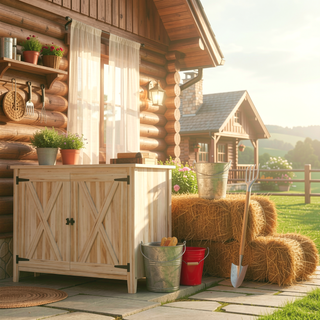 Sunvega Wooden Garden Storage Shed with Shelf, Double Doors, and Protective Coating