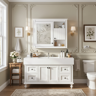 Sunvega Wall Mounted Bathroom Mirror Cabinet with 3 Adjustable Shelves Over Toilet