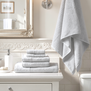 Sunvega Antimicrobial Jacquard Waffle Cotton Towel Set with Dobby Cuff and Quick Dry