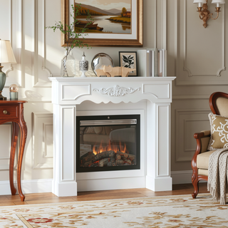 Sunvega Freestanding Fireplace Mantel with Baroque Design and Storage Columns