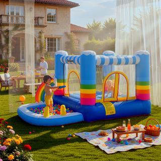 Sunvega Kids Inflatable Bounce House with Trampoline Pool and Air Blower for Indoor Outdoor