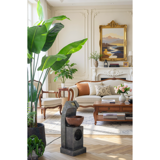 Sunvega Black and White Water Fountain with Vase Design Light and Pump