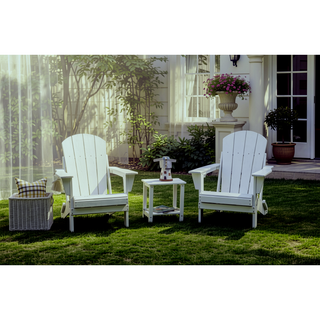 Sunvega Folding Adirondack Chair Set with Wood Texture and Side Table in Navy Blue