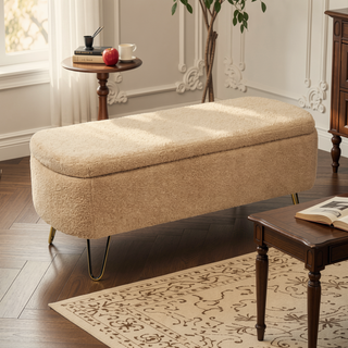 Sunvega Modern Upholstered Padded Storage Ottoman Bench with Gold Legs for Bedroom