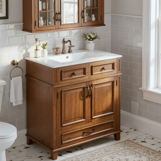 Sunvega Retro Blue Solid Wood Frame Bathroom Vanity with Ceramic Sink