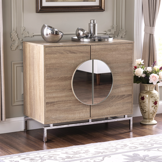 Sunvega Modern Bar Cabinet with Wine Storage and Mirrored Hardware