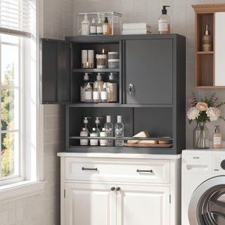 Sunvega White Wall Mounted Metal Storage Cabinet With Adjustable Shelves And Lock