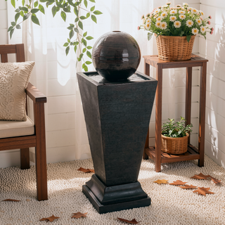 Sunvega LED-Lit Modern Concrete Column Fountain for Patio Porch Oasis