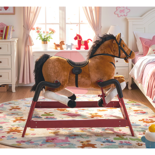 Sunvega ASTM-F963 Certified Spring Rocking Horse with Plush Fabric and Animal Sounds
