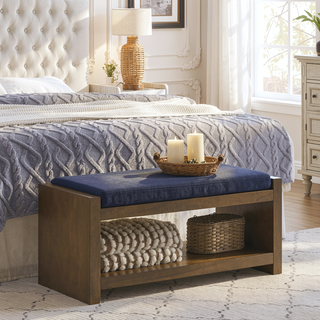Sunvega Modern Accent Bench with Removable Cushion and Lower Storage Shelf