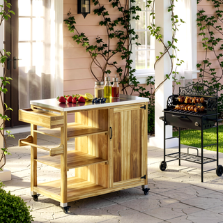 Sunvega Heavy Duty Outdoor Grill Cart with Stainless Steel Top and Spacious Storage