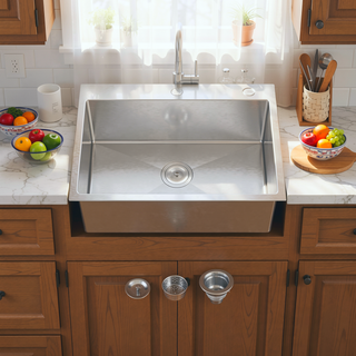 Sunvega 32x19 Inch Overmount Single Bowl Kitchen Sink in Brushed Nickel