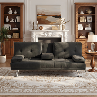 Sunvega Multifunctional Sofa Bed with Armrest Holders Wood Frame Stainless Leg
