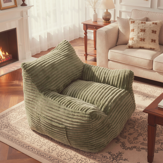Sunvega Oversized Comfy Beige Bean Bag Chair with Supportive Armrests for Living Room