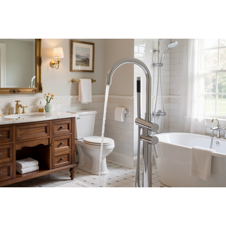 Sunvega Freestanding Floor Mount Bathtub Faucet with High Flow Gooseneck Spout