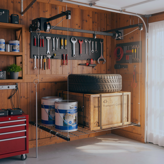 Sunvega 4x4 FT Overhead Garage Storage Rack with Crank-Down System and Safety Lock