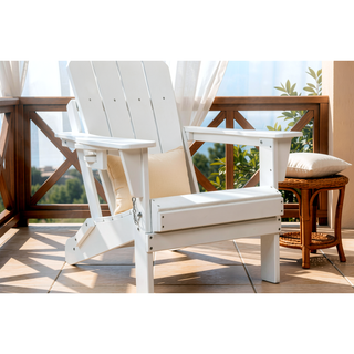 Sunvega Folding Adirondack Chair Set with Wood Texture and Side Table in Navy Blue