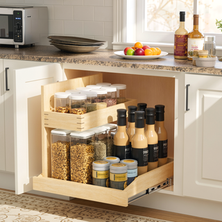 Sunvega 2 Tier Pull Out Cabinet Organizer with Soft Close and U Bracket