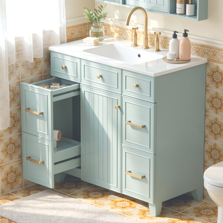 Sunvega 36 inch White Bathroom Vanity with Ceramic Sink and Soft Close Doors