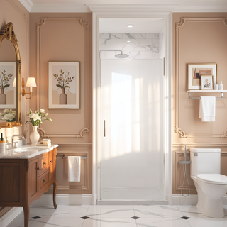 Sunvega 24x72 Inch Brushed Nickel Pivot Shower Door with Half Frame