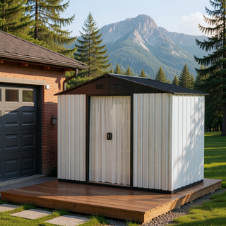 Sunvega 8x4ft Outdoor Metal Storage Shed with Galvanized Steel Panels and Foundation